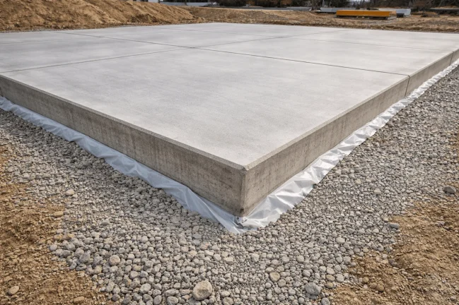 Concrete slab thickness varies depending on the application. Like this foundation slab needs to be thick to support building weight.