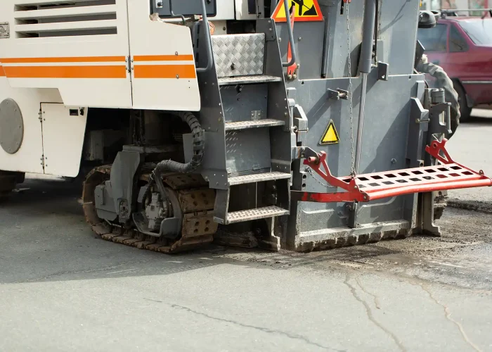 An asphalt milling machine at work.